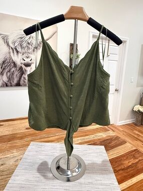mi ami Olive Green Tie-Front Button Cami: Large